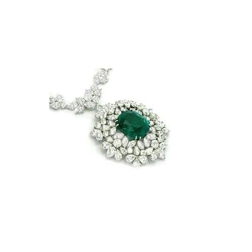 Grüner Smaragd und Diamanten 79,16 ct Halskette 16" Weißgold 14K
