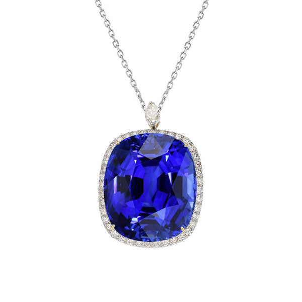 Halo-Anhänger-Kissen Natürlicher blauer Saphir & Aus der Erde Abgebauter Natürlicher Diamant 6,50 Karat