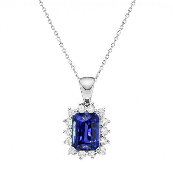 Halo-Anhänger strahlend blauer Saphir und Aus der Erde Abgebauter Natürlicher Diamant im Sternstil 1,75 Karat
