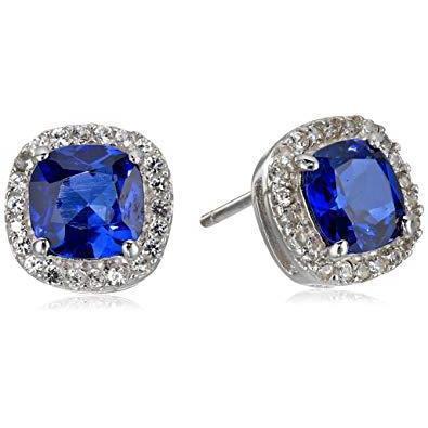 Halo Ceylon Saphir im Kissenschliff mit Aus der Erde Abgebauter Natürlicher Diamanten 4,44 Karat Ohrstecker