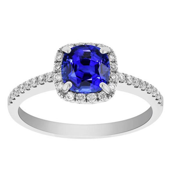 Halo Cushion Ceylon Saphirring mit Akzenten Diamant 3,50 Karat - harrychadent.de