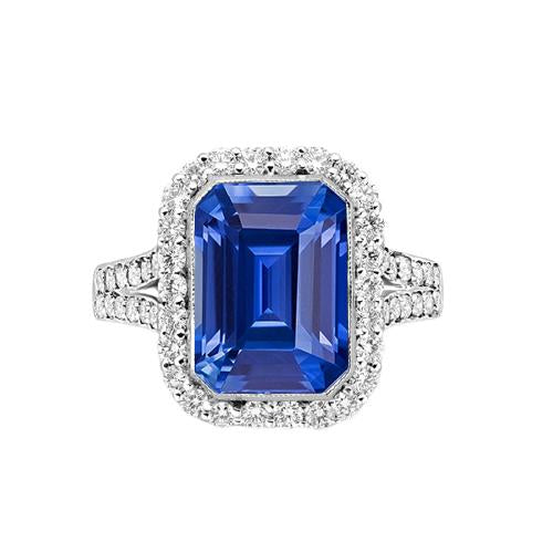 Halo Diamant Lünette Set Smaragdblauer Saphir Verlobungsring 4 Karat - harrychadent.de