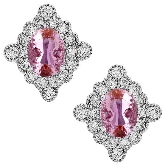 Halo Aus der Erde Abgebauter Natürlicher Diamant Ohrstecker mit rosa Kunzit 22 Karat Weißgold 14K