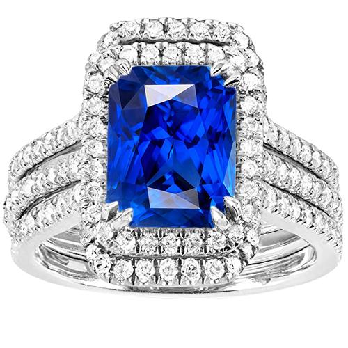 Halo Diamant-Saphir-Verlobungs-Ehering-Set mit Jacke 5 Karat - harrychadent.de