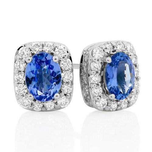 Halo Aus der Erde Abgebauter Natürlicher Diamant Tansanit Ohrstecker 5,40 Karat Weißgold 14K