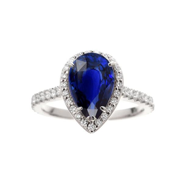 Halo Diamantring Birnenschliff srilankischer Saphir 3,25 Karat - harrychadent.de