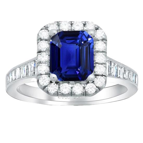 Halo Diamantring Smaragdblauer Saphir Schmuck 3 Karat Kanalset - harrychadent.de