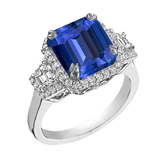 Halo Diamantring Trapezoid & Runde Akzente 4 Karat Tiefblauer Saphir - harrychadent.de