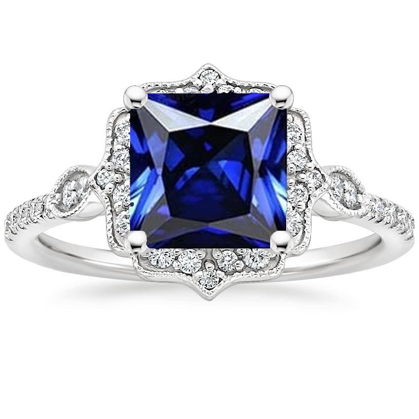 Halo Diamantring Vintage Style Ceylon Saphir Princess Cut 6 Karat - harrychadent.de