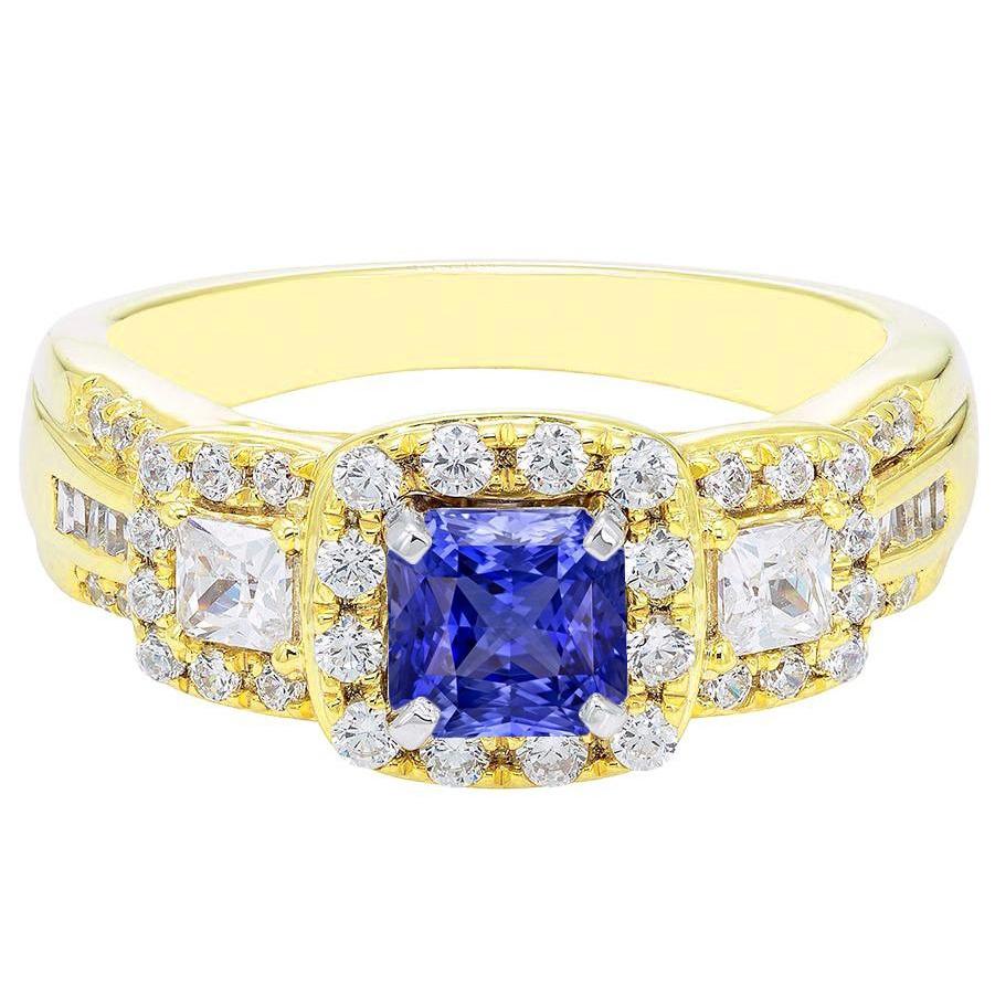 Halo Edelstein Ring Strahlender Saphir 5 Karat 14K Gold Diamanten - harrychadent.de