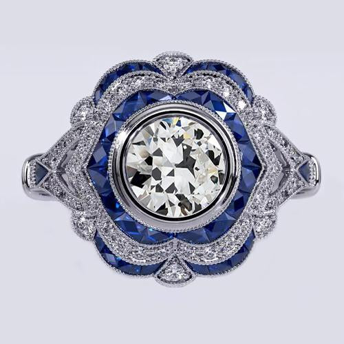 Halo Edelstein alter Bergmann Lünette mit Diamant-Saphir-Ring 3.50 Karat - harrychadent.de