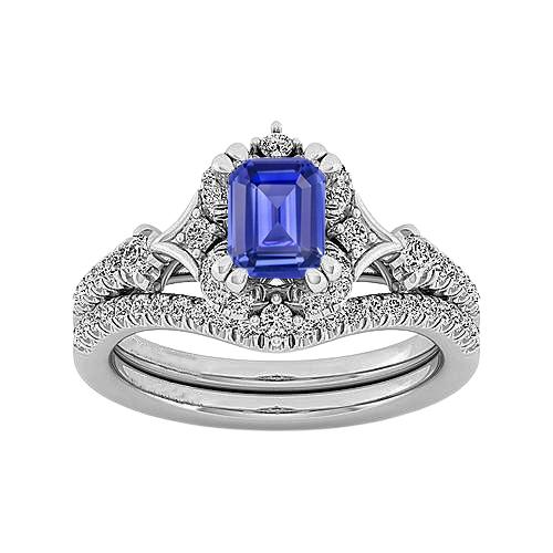 Halo Ehering Set Blauer Saphir Pave Split Shank Diamanten 3 Karat - harrychadent.de