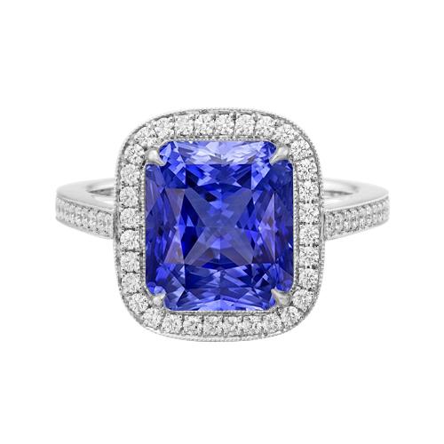 Halo Ehering Strahlend blauer Saphir 3,50 Karat Diamantakzente - harrychadent.de