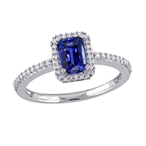 Halo Gold Diamantring Strahlend blauer Saphir mit Akzenten 3 Karat - harrychadent.de