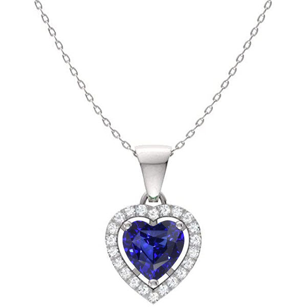 Halo Heart Blauer Saphir & runder Aus der Erde Abgebauter Natürlicher Diamantanhänger 2 Karat 14K Gold