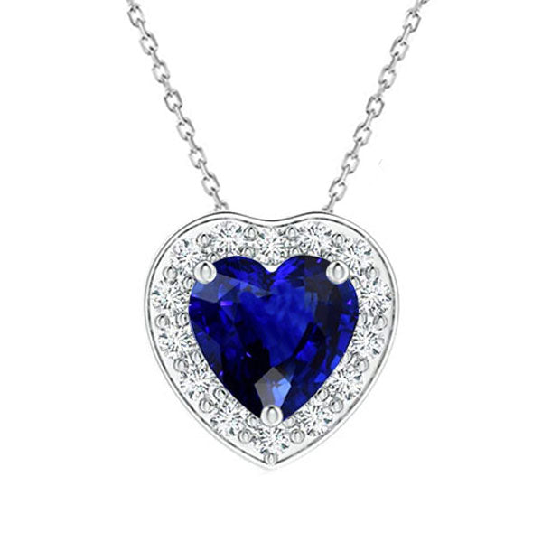 Halo Heart Ceylon Saphir & Aus der Erde Abgebauter Natürlicher Diamant Anhänger Krappenset 5,50 Karat