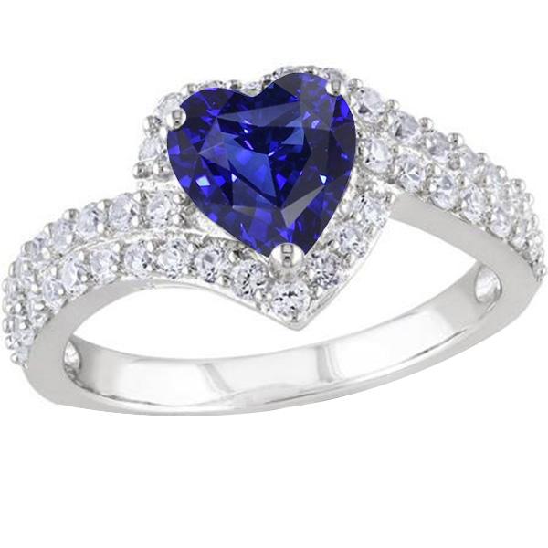 Halo Heart Natürlicher blauer Saphirring 4 Karat Diamanten mit geteiltem Schaft - harrychadent.de