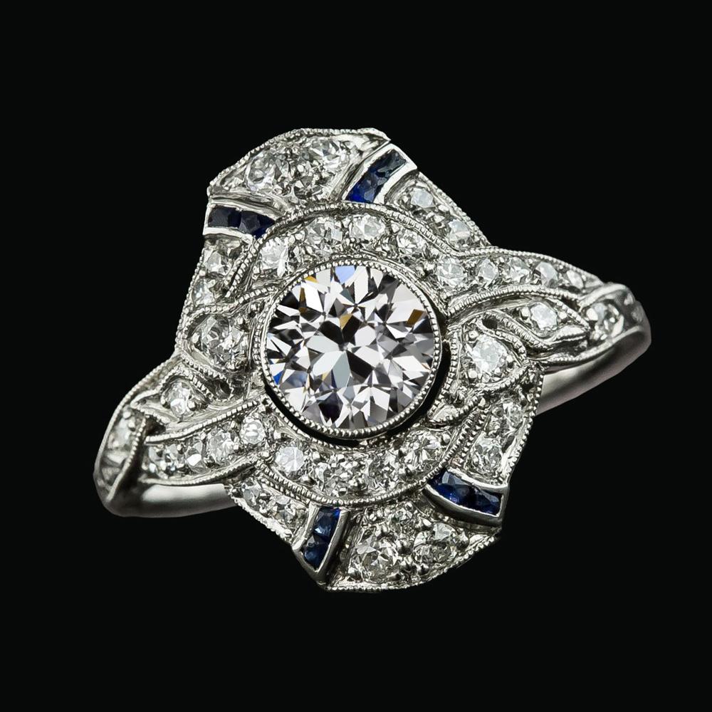 Halo Jubiläumsring Altschliff Runder Diamant Blauer Saphir 3.75 Karat - harrychadent.de