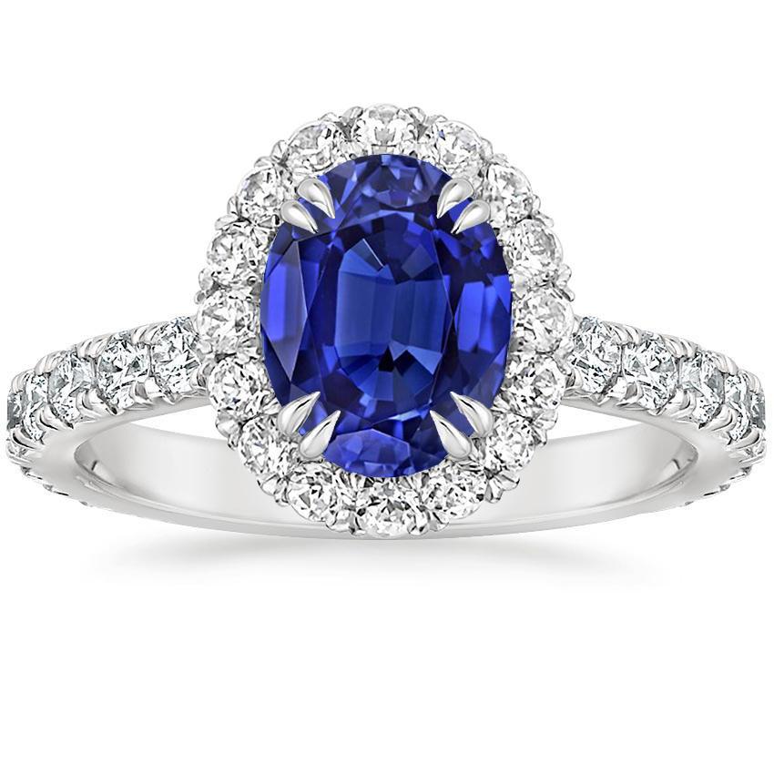 Halo Jubiläumsring Oval Blauer Saphir & Diamanten 5,50 Karat - harrychadent.de