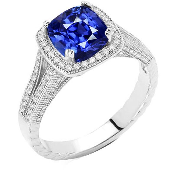 Halo Kissen Saphir Ring 3,50 Karat Milgrain Split Shank Diamanten - harrychadent.de
