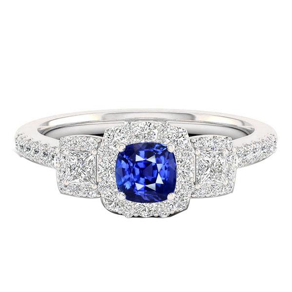 Halo Kissen Saphir Ring Prinzessin & Runde Diamanten 2,50 Karat - harrychadent.de