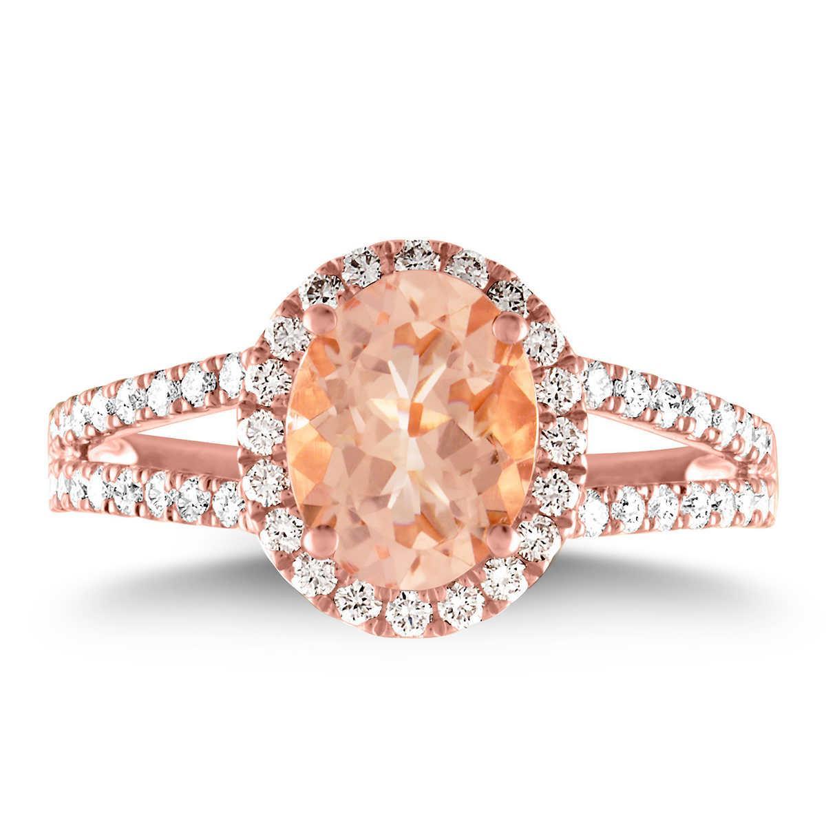 Halo Morganit und Diamanten 21 Karat Ring Roségold 14K - harrychadent.de