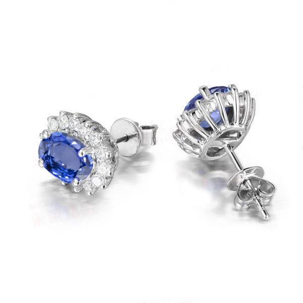 Halo Ohrstecker 14K Weiß 4.10 Karat Saphir und Aus der Erde Abgebauter Natürlicher Diamanten Neu