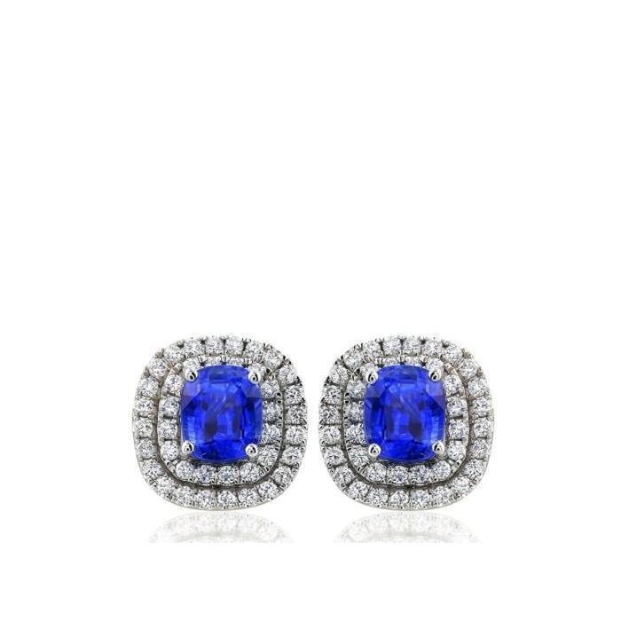 Halo Ohrstecker Ceylon Saphir mit Aus der Erde Abgebauter Natürlicher Diamanten 3,90 Karat Neu