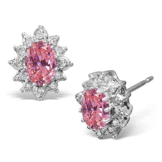 Halo Ohrstecker mit rosa Saphir und Aus der Erde Abgebauter Natürlicher Diamanten 4.0 Karat Weißgold 14K