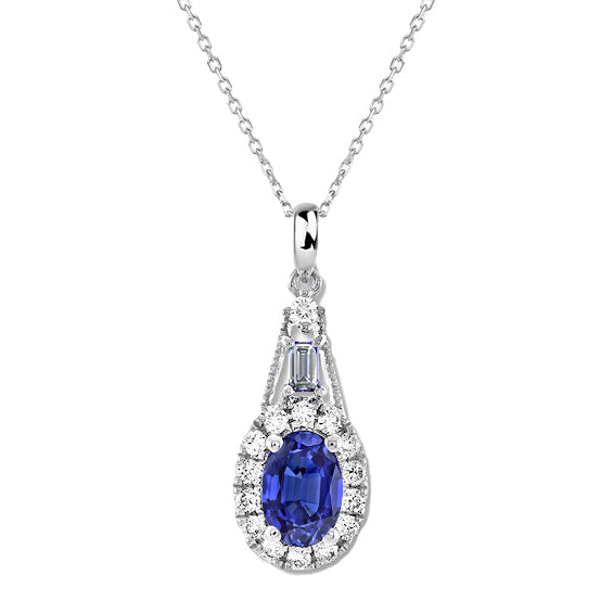 Halo Oval Ceylon Saphir Anhänger rund und Smaragd-Aus der Erde Abgebauter Natürlicher Diamant 2,75 Karat
