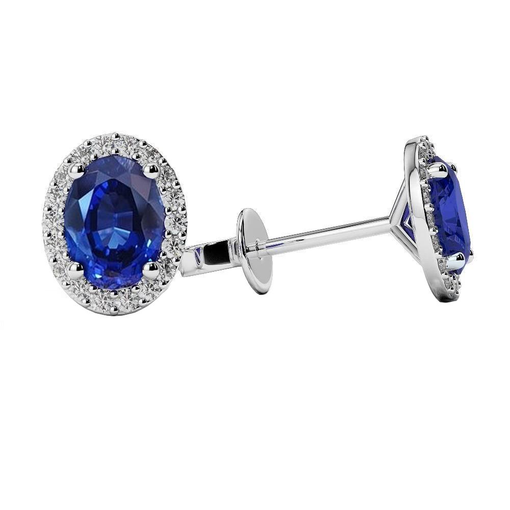 Halo Oval Saphir mit runden Aus der Erde Abgebauter Natürlicher Diamanten 4,50 Karat Ohrstecker