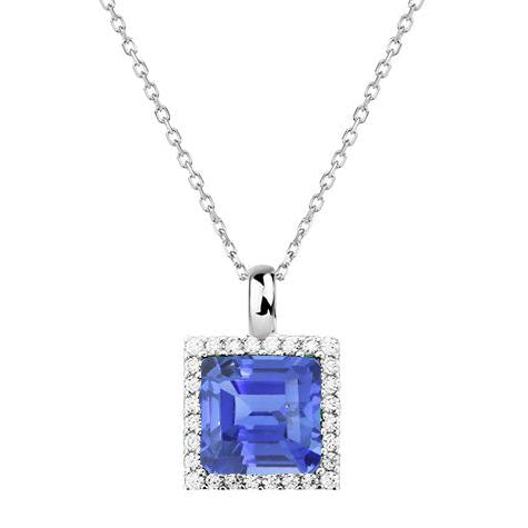 Halo Princess Anhänger mit hellblauem Saphir und rundem Aus der Erde Abgebauter Natürlicher Diamant, 1,75 Karat