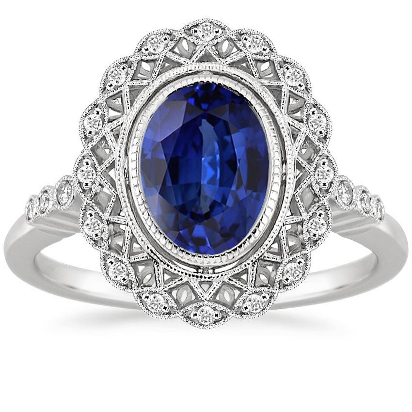 Halo-Ring-Lünette im antiken Stil Blauer Saphir mit Diamanten 4 Karat - harrychadent.de