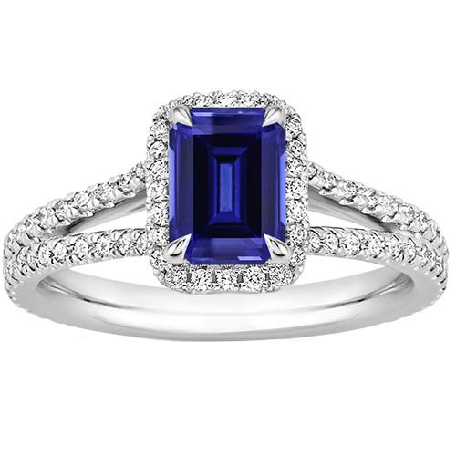 Halo Ring Split Shank Smaragd Ceylon Saphir & Diamanten 4 Karat - harrychadent.de
