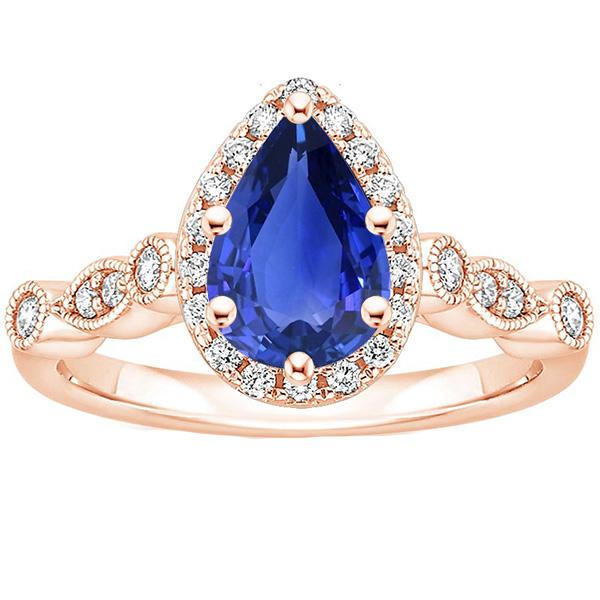 Halo Ring Vintage Style Birnenblauer Saphir & Diamanten 4 Karat - harrychadent.de