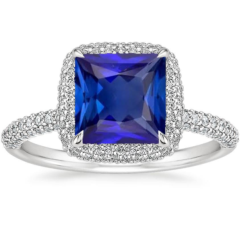 Halo-Ring aus Weißgold 6,50 Karat Prinzessin Blauer Saphir mit Akzenten - harrychadent.de