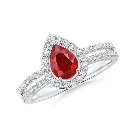 Halo Rubin und Diamanten 4 Karat Verlobungsring Gold 14K - harrychadent.de