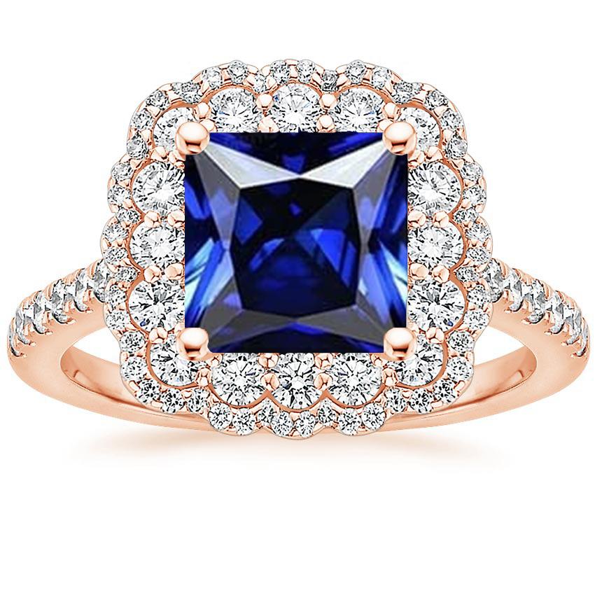 Halo Runder Diamantring Blumenstil Prinzessin Blauer Saphir 7 Karat - harrychadent.de