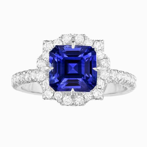Halo Saphir Verlobungsring Blumenstil Asscher Schliff 3,50 Karat - harrychadent.de