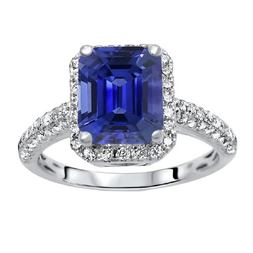 Halo Saphir Verlobungsring Zweireihig Pave Set Diamanten 4 Karat - harrychadent.de