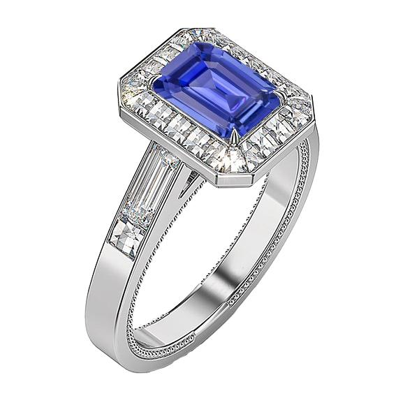 Halo Smaragdblauer Saphir-Verlobungsring 3,50 Karat Schmuck - harrychadent.de