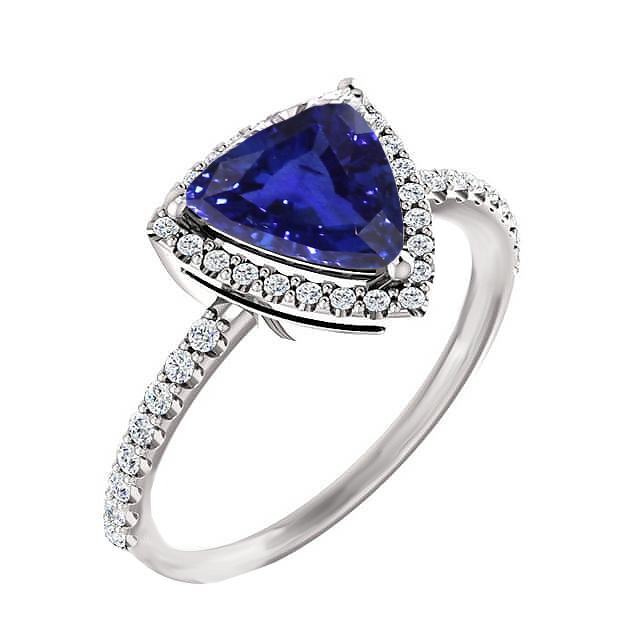 Halo Verlobungsring Trillion Ceylon Saphir & Diamanten 3 Karat - harrychadent.de