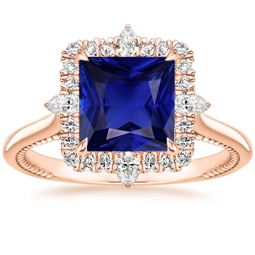 Halo Verlobungsring Vintage Style Blauer Saphir 6,25 Karat Roségold - harrychadent.de