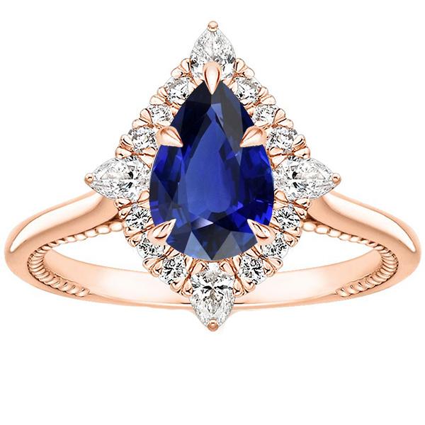 Halo Verlobungsring im Birnenschliff Blauer Saphir & Diamanten 4 Karat - harrychadent.de