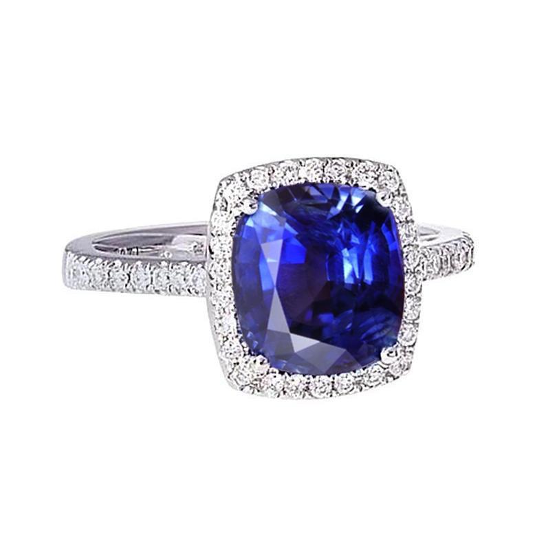 Halo srilankischer Saphir und Aus der Erde Abgebauter Natürlicher Diamant Weißgold 14K Ring 7.80 Ct