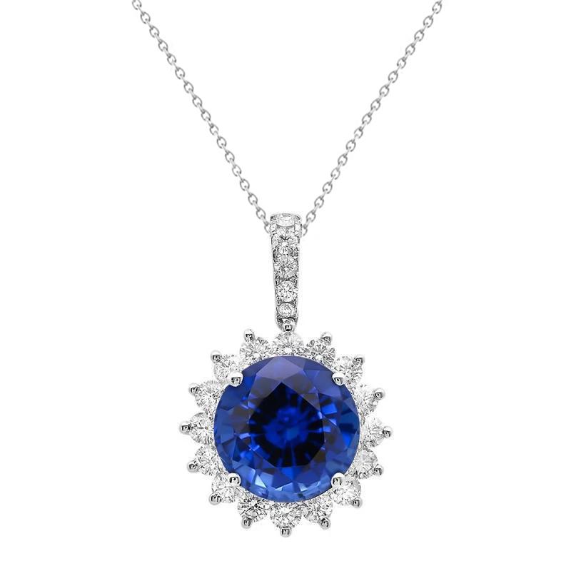 Halskette mit blauem Saphir und Aus der Erde Abgebauter Natürlicher Diamanten 8.40 Karat Weißgold 14K