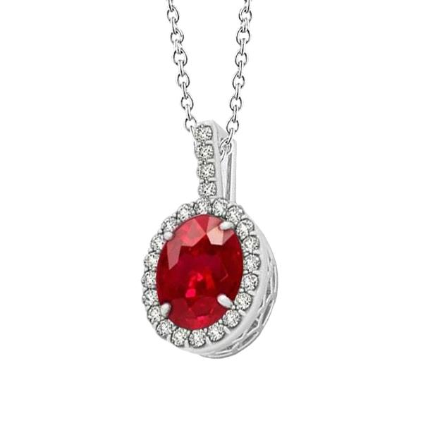 Halskette mit rotem Rubin & Aus der Erde Abgebauter Natürlicher Diamanten 6.90 ct. Weißgold 14K
