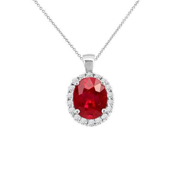 Halskette mit rotem Rubin und Aus der Erde Abgebauter Natürlicher Diamant 6 Karat Weißgold 14K
