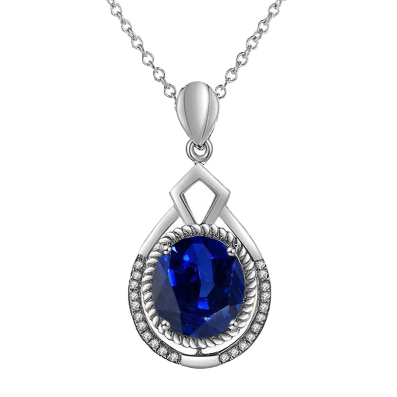 Halskette mit rundem Ceylon-Saphir-Aus der Erde Abgebauter Natürlicher Diamantanhänger, 3,25 Karat