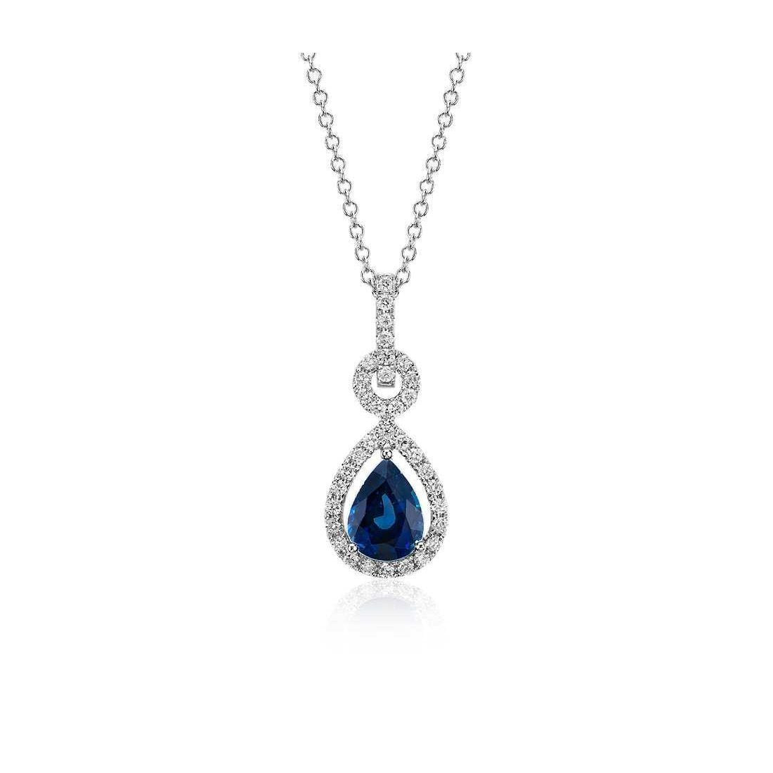 Halskette mit srilankischem Saphir-Aus der Erde Abgebauter Natürlicher Diamanten im Birnenschliff mit 3.25 ct Anhänger